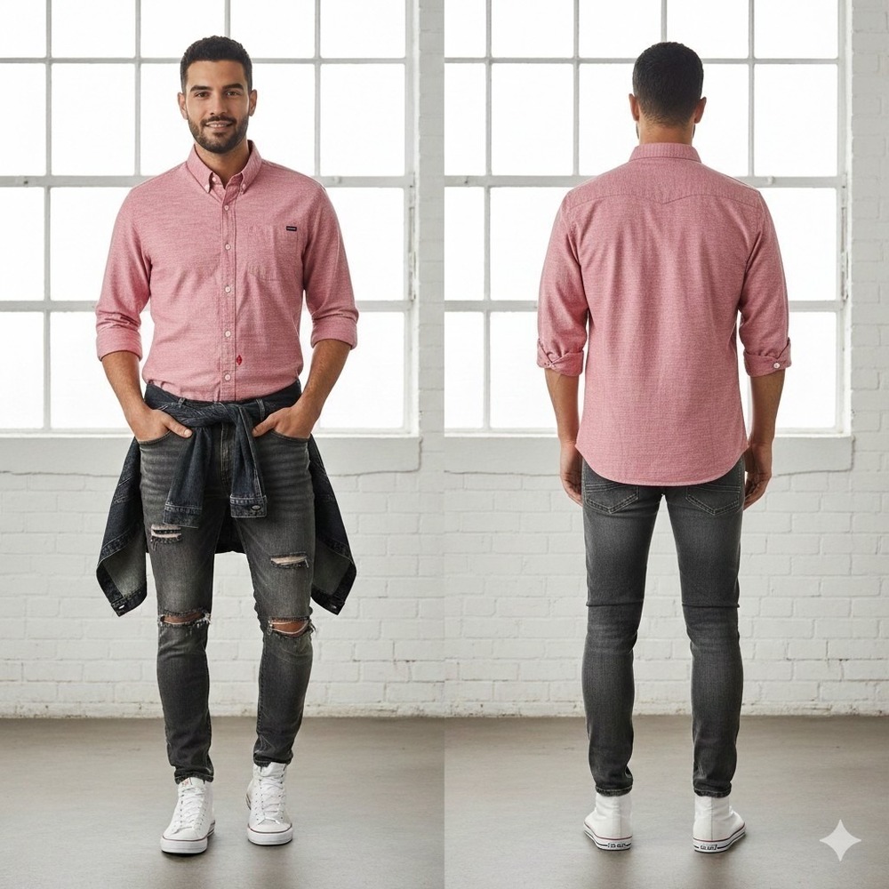 VOLCOM Flats Long Sleeve Shirt XL Pink White Oxford Style Button Down Cotton